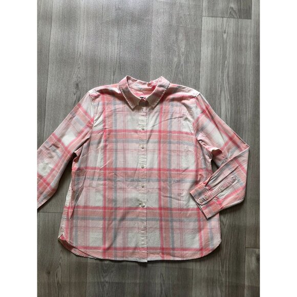 Talbots Womens Pink Plaid Button-Up Shirt XLP Cotton - Picture 2 of 6